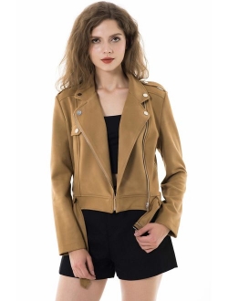 Apperloth Faux Suede Jackets for Women Long Sleeve Zipper Short Moto Biker Coat