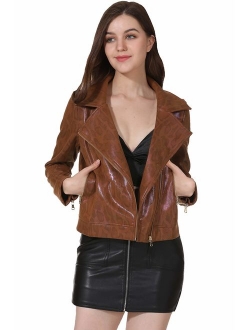 Apperloth Faux Suede Jackets for Women Long Sleeve Zipper Short Moto Biker Coat