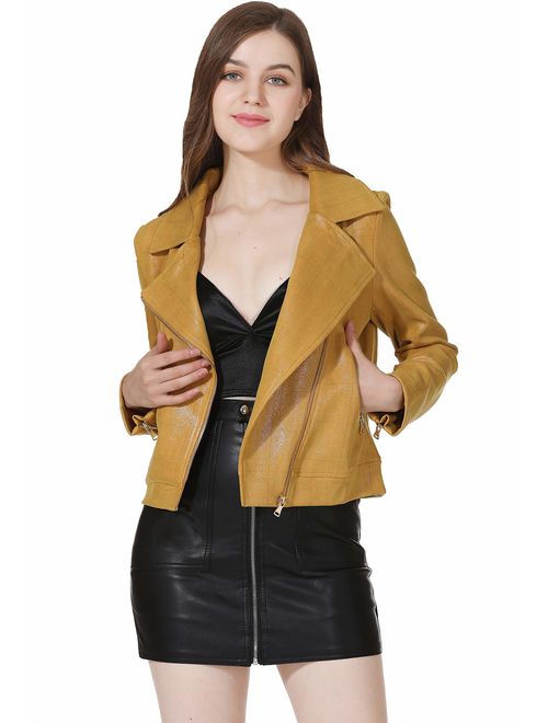 Apperloth Faux Suede Jackets for Women Long Sleeve Zipper Short Moto Biker Coat