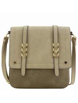 Double Compartment Large Flapover Crossbody Bag with Colorblock Straps