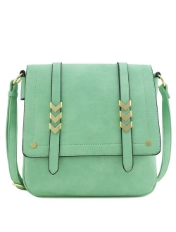 Double Compartment Large Flapover Crossbody Bag with Colorblock Straps