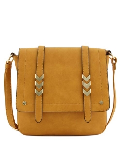 Double Compartment Large Flapover Crossbody Bag with Colorblock Straps