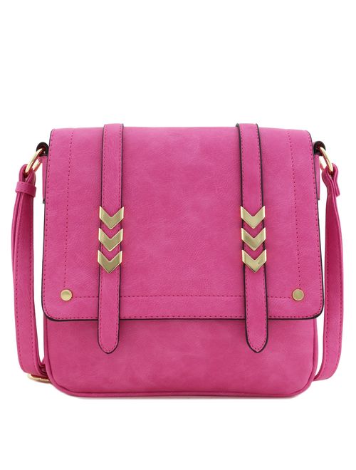 Double Compartment Large Flapover Crossbody Bag with Colorblock Straps