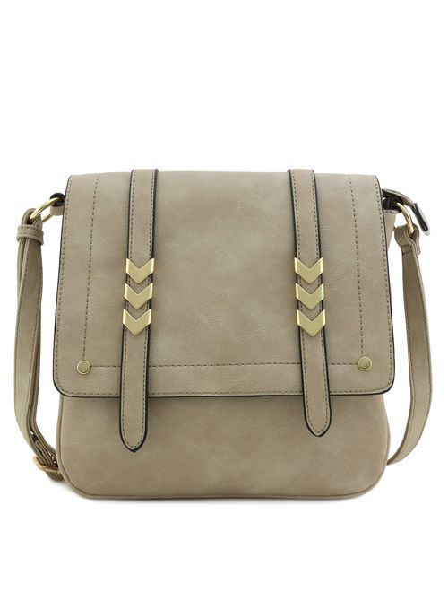 Double Compartment Large Flapover Crossbody Bag with Colorblock Straps