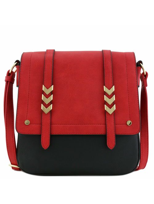 Double Compartment Large Flapover Crossbody Bag with Colorblock Straps