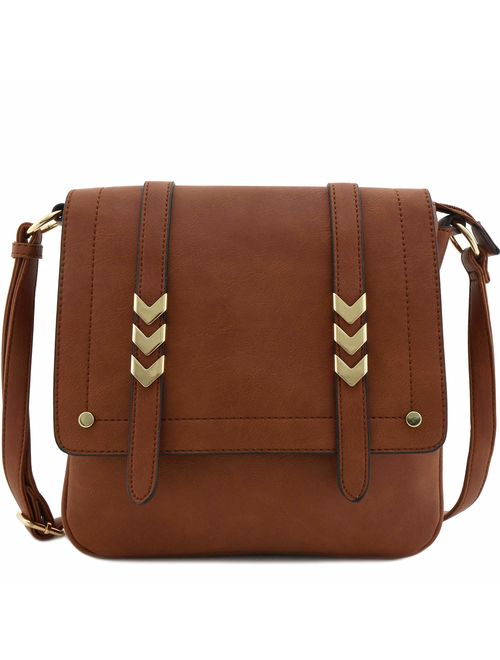 Double Compartment Large Flapover Crossbody Bag with Colorblock Straps