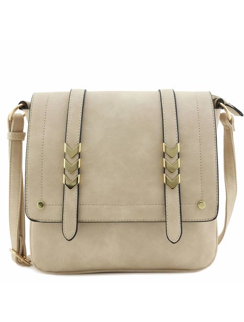 Double Compartment Large Flapover Crossbody Bag with Colorblock Straps