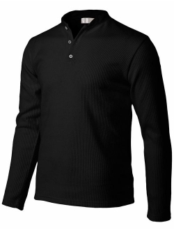 H2H Mens Casual Slim Fit Henley Long Sleeve T Shirts of Waffle Cotton