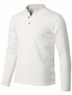 H2H Mens Casual Slim Fit Henley Long Sleeve T Shirts of Waffle Cotton