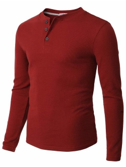 H2H Mens Casual Slim Fit Henley Long Sleeve T Shirts of Waffle Cotton