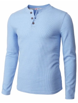 H2H Mens Casual Slim Fit Henley Long Sleeve T Shirts of Waffle Cotton