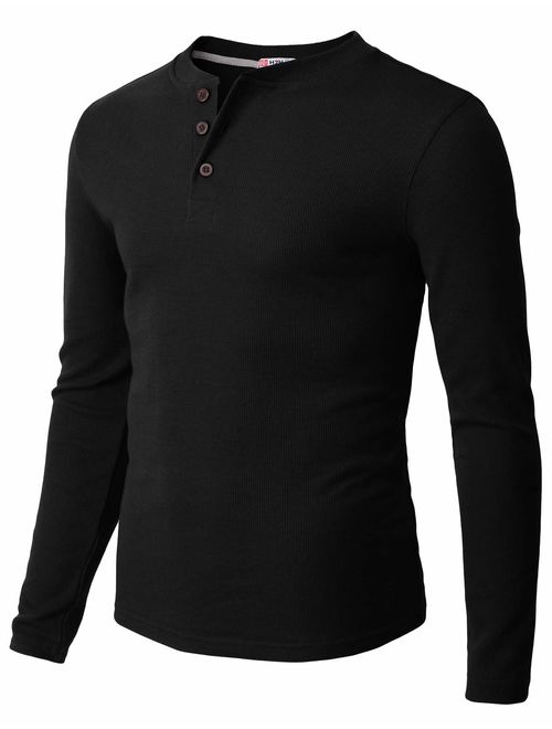 H2H Mens Casual Slim Fit Henley Long Sleeve T Shirts of Waffle Cotton