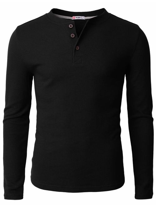 H2H Mens Casual Slim Fit Henley Long Sleeve T Shirts of Waffle Cotton