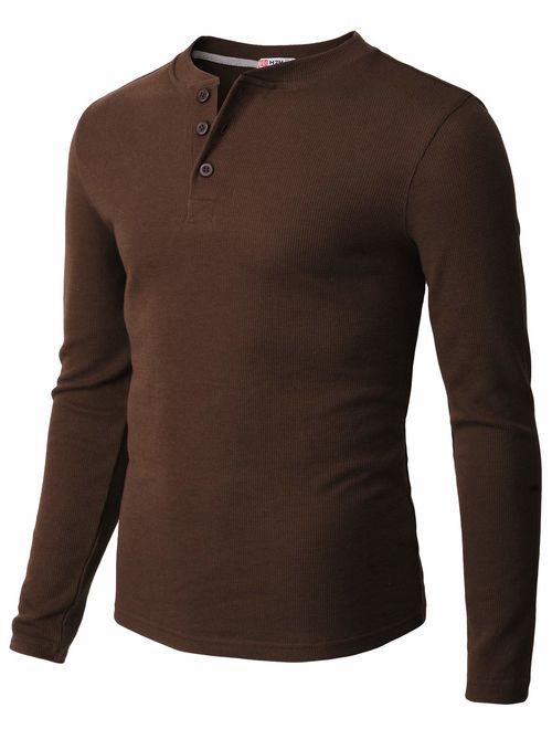 H2H Mens Casual Slim Fit Henley Long Sleeve T Shirts of Waffle Cotton