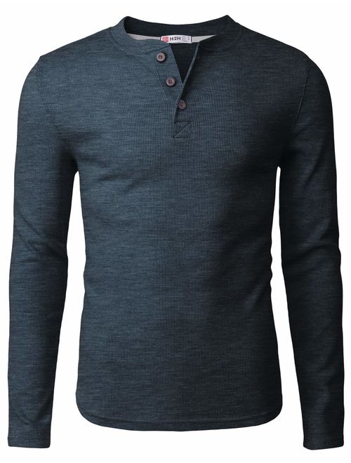 H2H Mens Casual Slim Fit Henley Long Sleeve T Shirts of Waffle Cotton