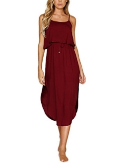 NERLEROLIAN Women's Adjustable Strappy Split Summer Beach Casual Midi Dress