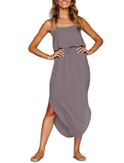 NERLEROLIAN Women's Adjustable Strappy Split Summer Beach Casual Midi Dress