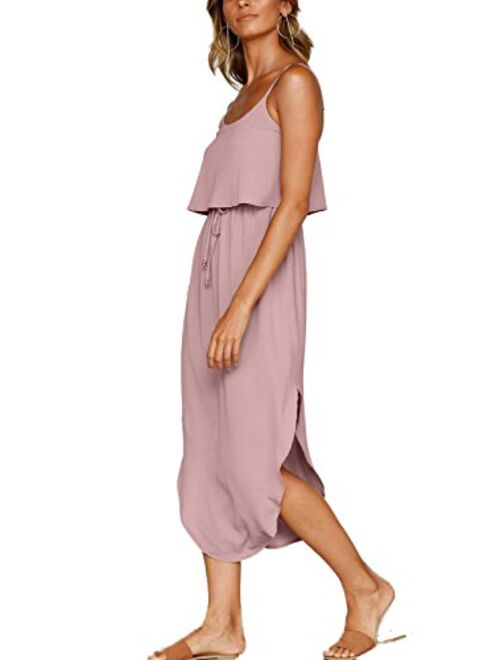 NERLEROLIAN Women's Adjustable Strappy Split Summer Beach Casual Midi Dress