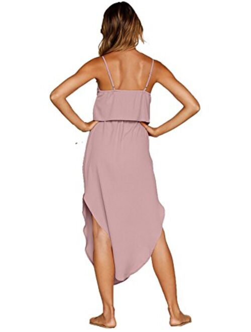 NERLEROLIAN Women's Adjustable Strappy Split Summer Beach Casual Midi Dress