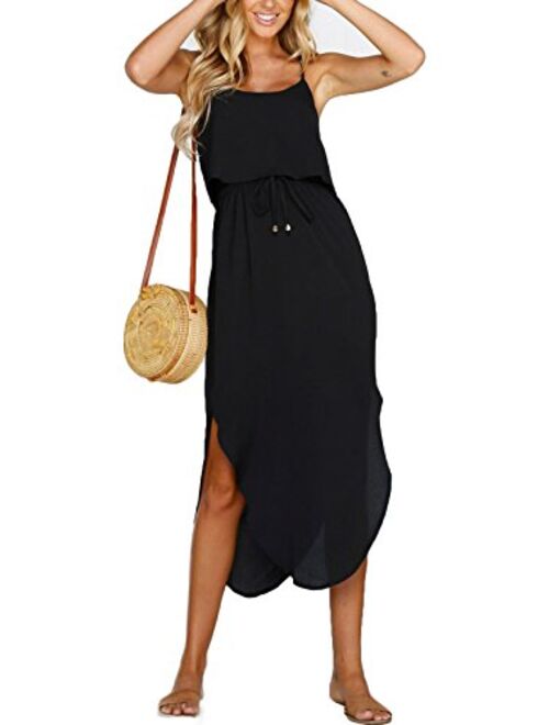 NERLEROLIAN Women's Adjustable Strappy Split Summer Beach Casual Midi Dress