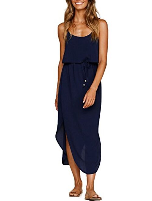 NERLEROLIAN Women's Adjustable Strappy Split Summer Beach Casual Midi Dress