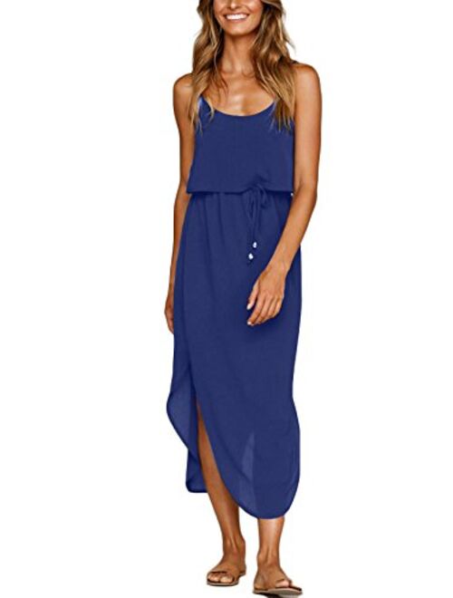 NERLEROLIAN Women's Adjustable Strappy Split Summer Beach Casual Midi Dress