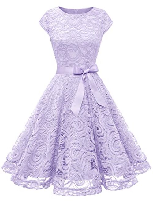 Dressystar Women Floral Lace Bridesmaid Party Dress Short Prom Dress V Neck