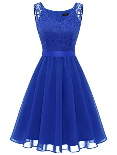 Dressystar Women Floral Lace Bridesmaid Party Dress Short Prom Dress V Neck