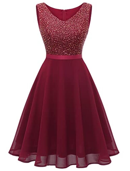 Dressystar Women Floral Lace Bridesmaid Party Dress Short Prom Dress V Neck