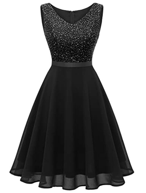 Dressystar Women Floral Lace Bridesmaid Party Dress Short Prom Dress V Neck