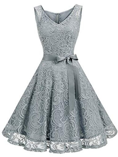 Dressystar Women Floral Lace Bridesmaid Party Dress Short Prom Dress V Neck