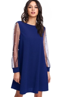 DIDK Women's Mesh Long Sleeve Pullover Tunic Dress