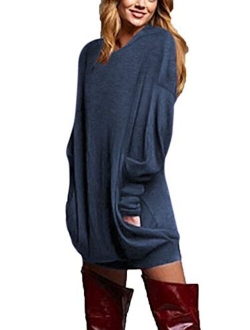 ZANZEA Women's V Neck Long Sleeve Loose Baggy Jumper Tunic Tops Mini Dress Pullover