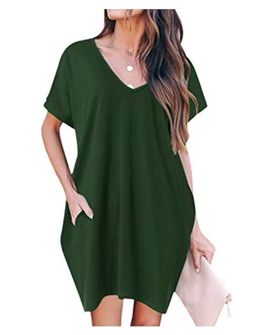 ZANZEA Women's V Neck Long Sleeve Loose Baggy Jumper Tunic Tops Mini Dress Pullover