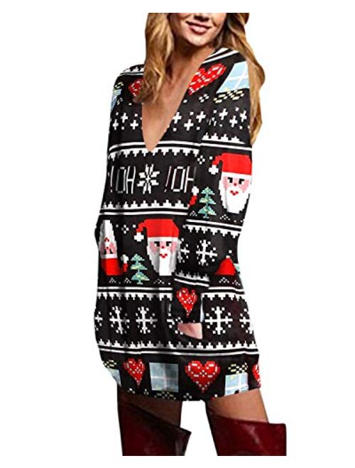 ZANZEA Women's V Neck Long Sleeve Loose Baggy Jumper Tunic Tops Mini Dress Pullover