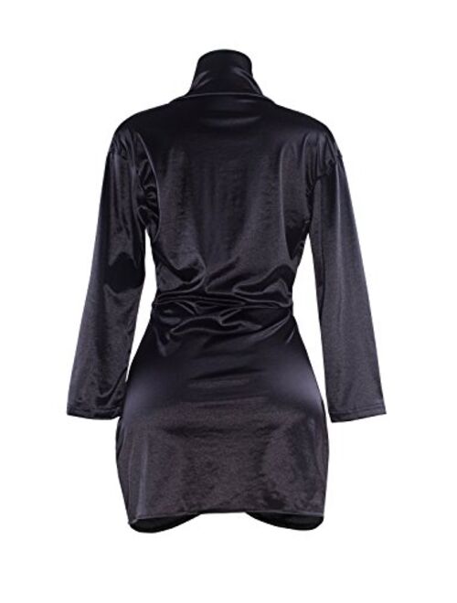 Sedrinuo Sexy Long Sleeve Deep V Neck Club Mini Dresses for Women