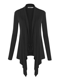 Lock and Love Women's Basic Draped Long Sleeve Open Front Knit Cardigan S - XXXL Plus Size - Made in U.S.A.