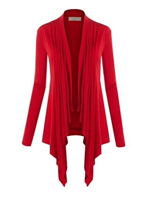 Lock and Love Women's Basic Draped Long Sleeve Open Front Knit Cardigan S - XXXL Plus Size - Made in U.S.A.