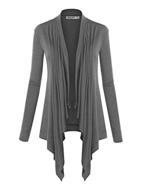 Lock and Love Women's Basic Draped Long Sleeve Open Front Knit Cardigan S - XXXL Plus Size - Made in U.S.A.