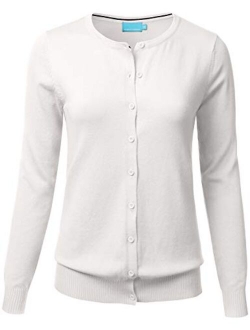 FLORIA Women's Button Down Crew Neck Long Sleeve Soft Knit Cardigan Sweater (S-3X)