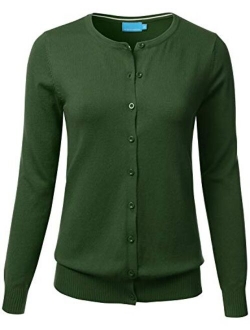 FLORIA Women's Button Down Crew Neck Long Sleeve Soft Knit Cardigan Sweater (S-3X)