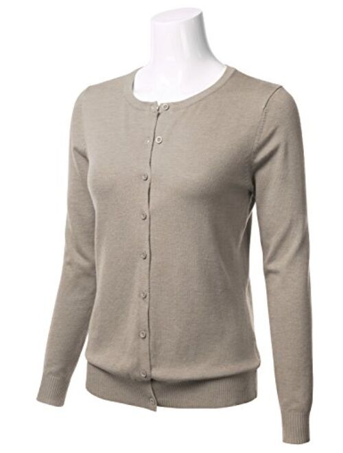 FLORIA Women's Button Down Crew Neck Long Sleeve Soft Knit Cardigan Sweater (S-3X)