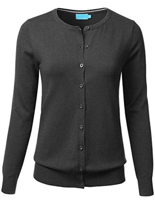 FLORIA Women's Button Down Crew Neck Long Sleeve Soft Knit Cardigan Sweater (S-3X)