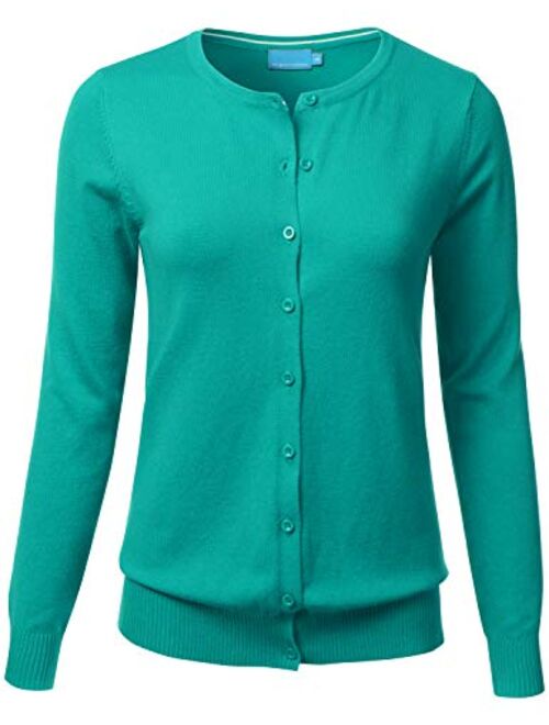 FLORIA Women's Button Down Crew Neck Long Sleeve Soft Knit Cardigan Sweater (S-3X)