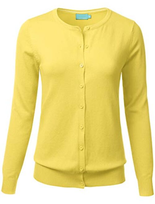 FLORIA Women's Button Down Crew Neck Long Sleeve Soft Knit Cardigan Sweater (S-3X)