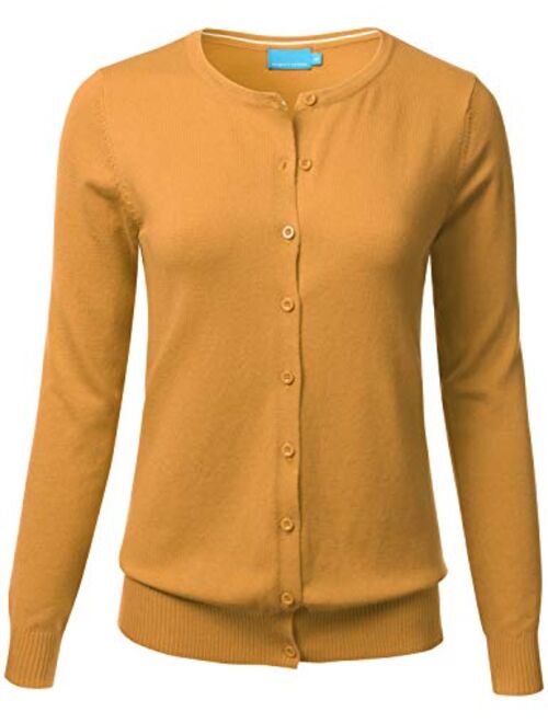 FLORIA Women's Button Down Crew Neck Long Sleeve Soft Knit Cardigan Sweater (S-3X)