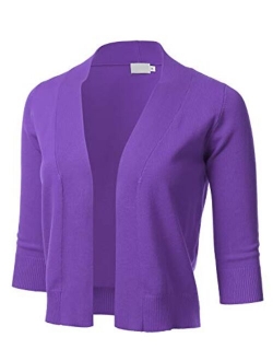 Women's Classic 3/4 Sleeve Open Front Cropped Cardigan (S-3XL)