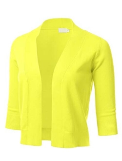 Women's Classic 3/4 Sleeve Open Front Cropped Cardigan (S-3XL)