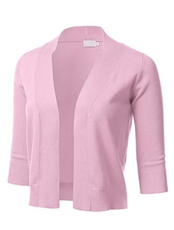 Women's Classic 3/4 Sleeve Open Front Cropped Cardigan (S-3XL)