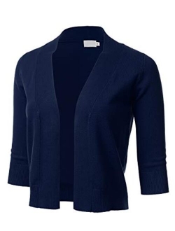 Women's Classic 3/4 Sleeve Open Front Cropped Cardigan (S-3XL)